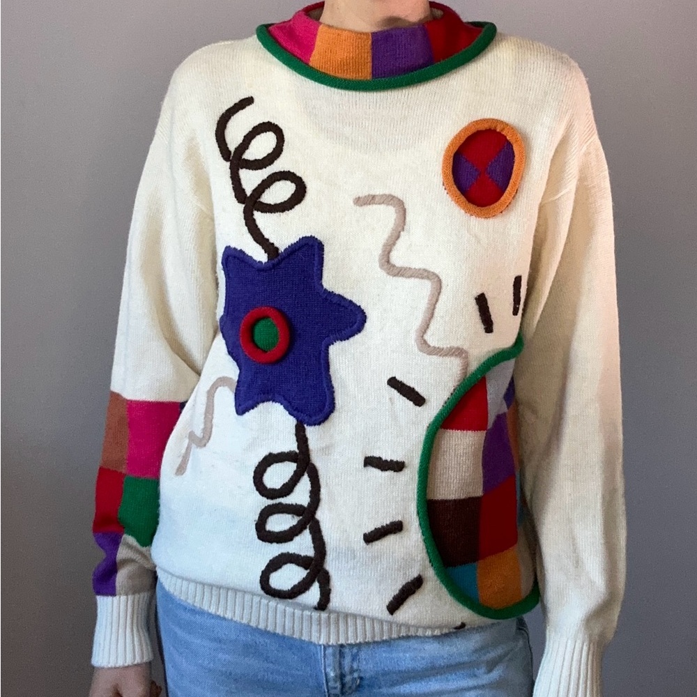 Colorful Vintage Patterned Women's Sweater,size 8